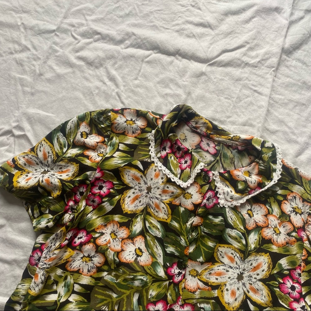 vintage tropical floral print button up